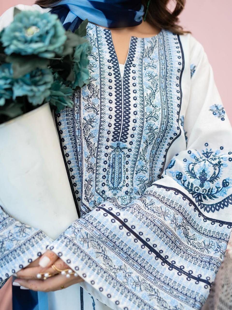 Luxury Nazar 3PC Stone Linen Winter Dress - Image 3