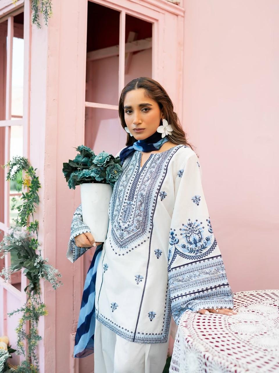 Luxury Nazar 3PC Stone Linen Winter Dress - Image 4