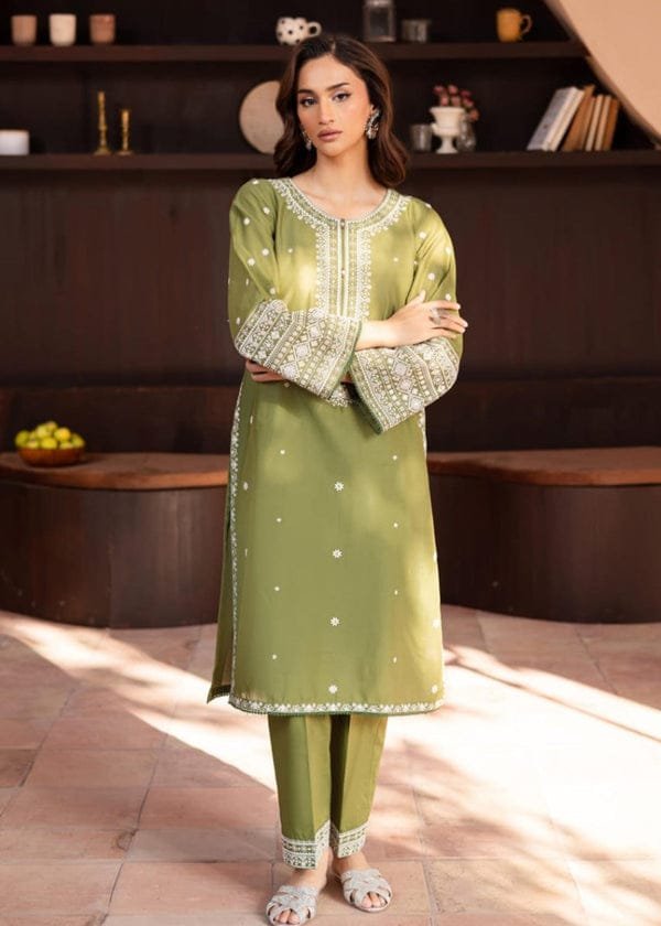 Moon Embroidery 2PC Suit premium stone linen embroidered shirt with plazo for women Pakistan