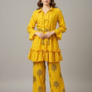 MOTI Charm Western Top & Plazo Set in Grace Grip fabric, elegant and trendy casual outfit for women Pakistan