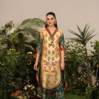 Butter Cup Kaftan 2PC Premium Winter Outfit with soft Shamoze Silk fabric, long shirt and trouser for women