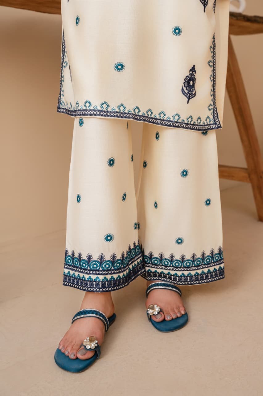 Noor Elegance Embroidery 2PC Winter Dress premium stone linen embroidered shirt with embroidered plazo for women in Pakistan