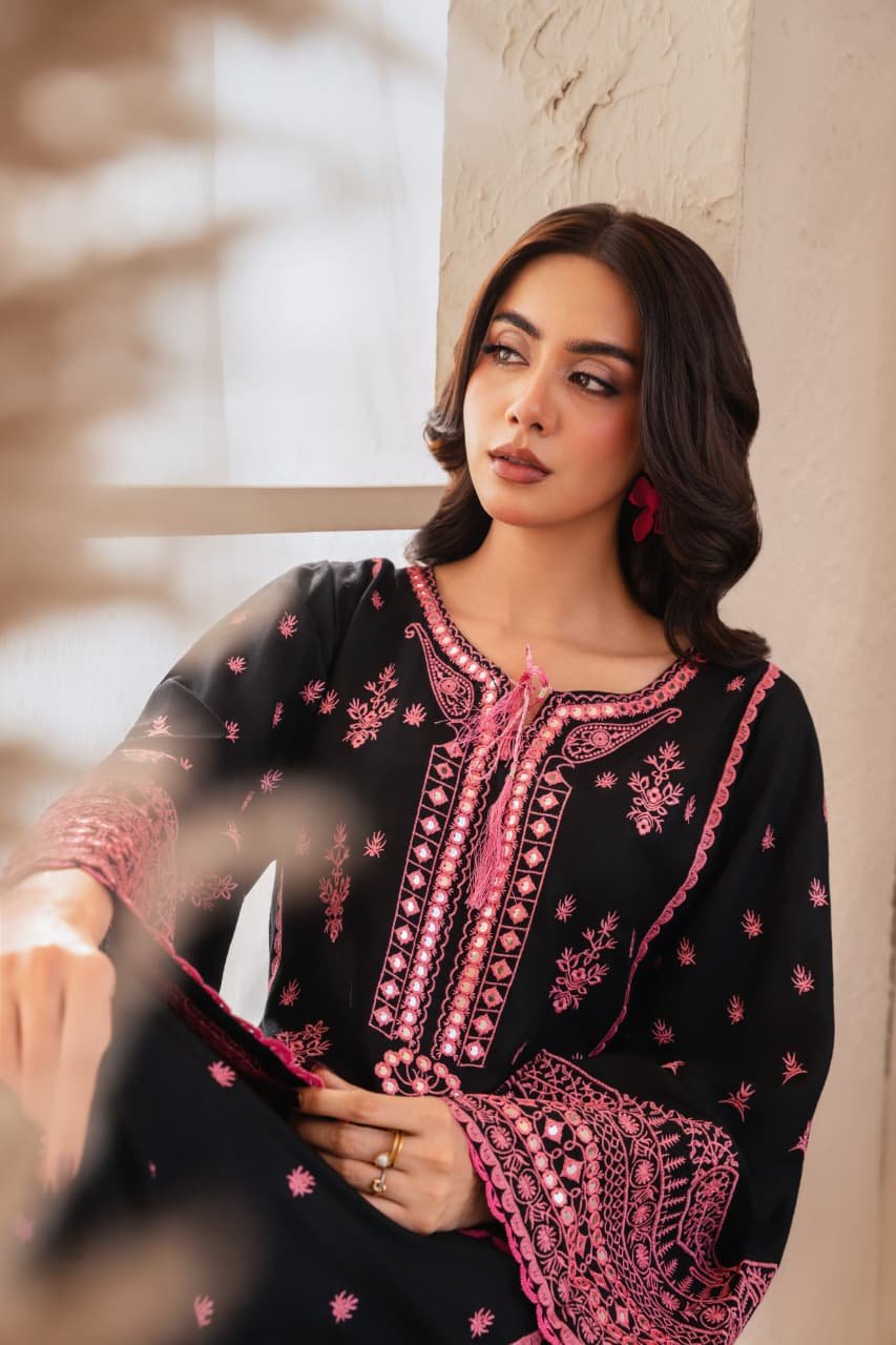 Exclusive Black Rose Embroidery 2PC – Fast Delivery - Image 2