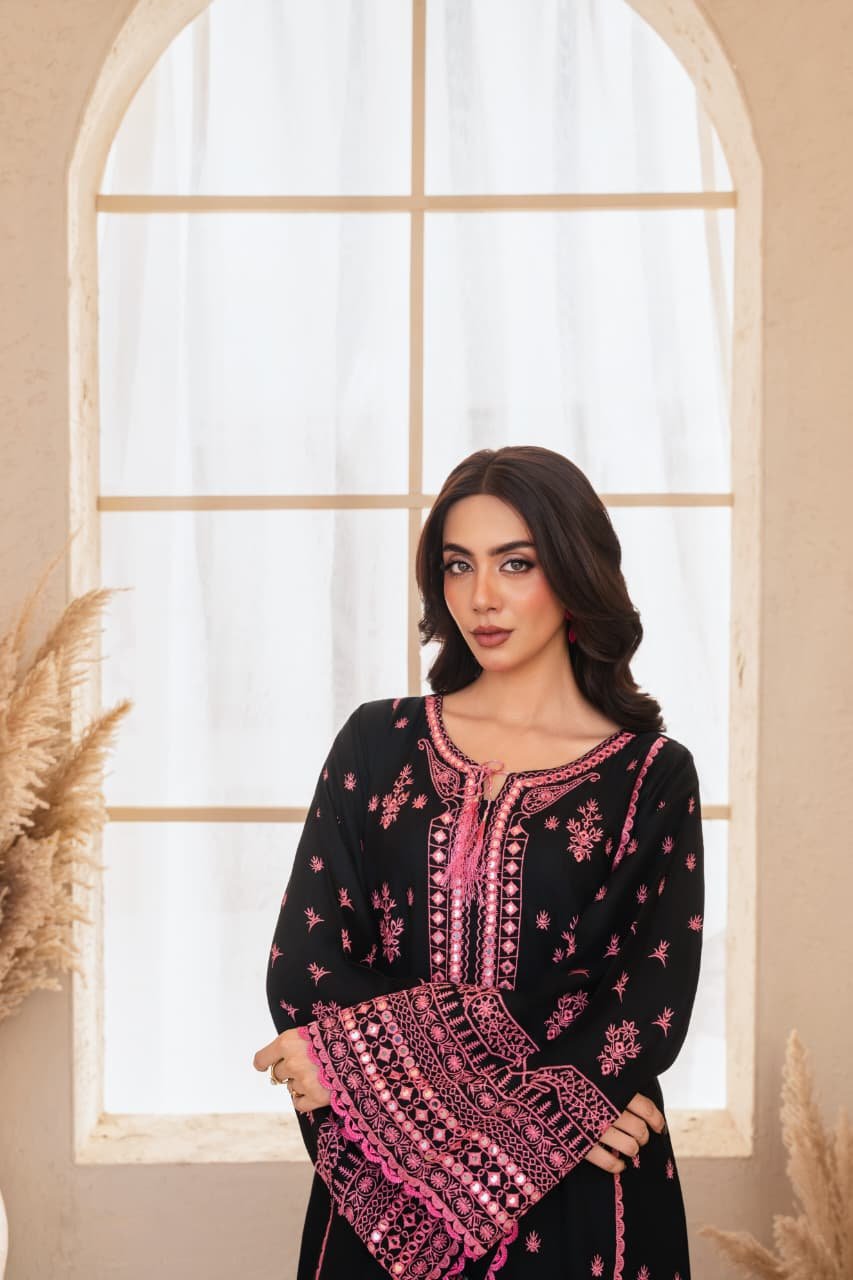 Exclusive Black Rose Embroidery 2PC – Fast Delivery - Image 3