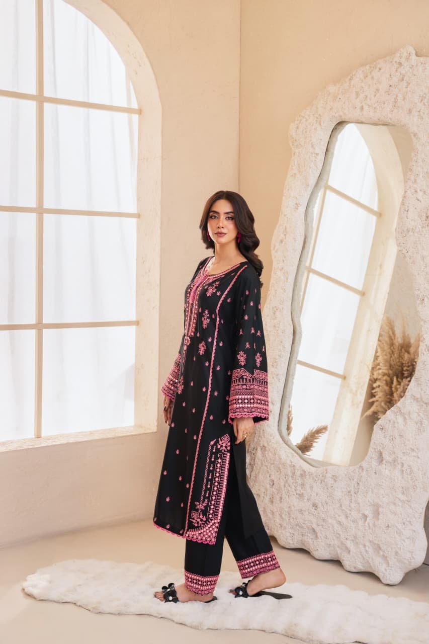 Exclusive Black Rose Embroidery 2PC – Fast Delivery - Image 4