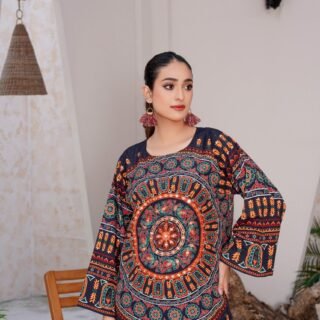 Matka Digital Mirror 2PC premium suit with mirror work embroidery in Grip Silk, shirt and plazo trouser for women