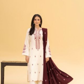 Zohra Embroidery 3PC Shawl Premium Stone Linen Winter Dress with Embroidered Shirt and Shawl