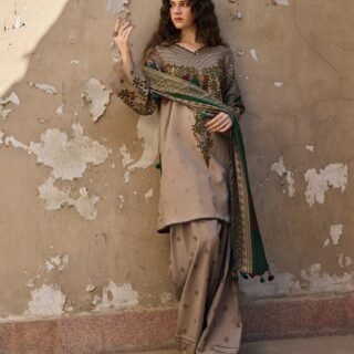 BUTTER Digital Printed 3PC premium winter crepe silk suit with printed shirt, plazo trouser, and digital shawl