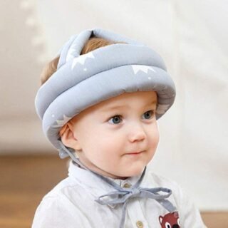 Baby head protector helmet made of soft cotton, unisex textured design for safety during travel and daily use in Pakistan
