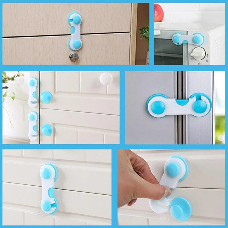 Child safety cabinet lock made of durable ABS plastic, multicolor design for cabinets, drawers, and fridge protection in Pakistan