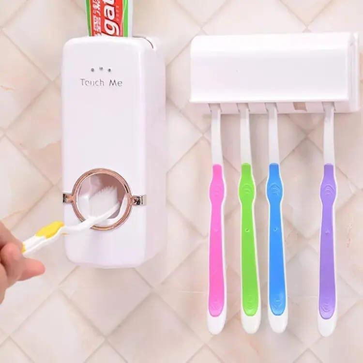 Toothpaste Dispenser and Brush Holder Smart Bathroom Organizer