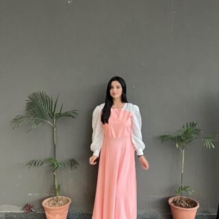 Hezal Soft Peach long length maxi dress crepe grip fabric