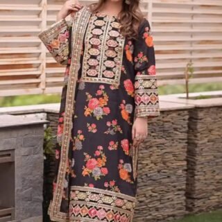 Aneelas Digital Embroidery 3PC Premium Shamoze Silk All Season Suit Fast Delivery
