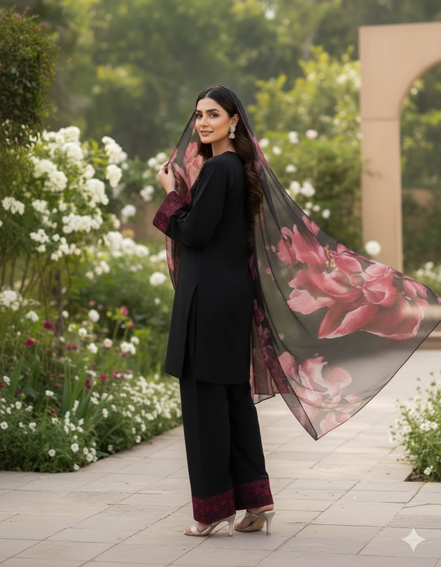 Exclusive Mahi-Noor 3PC Embroidery Linen Suit Fast Delivery - Image 2