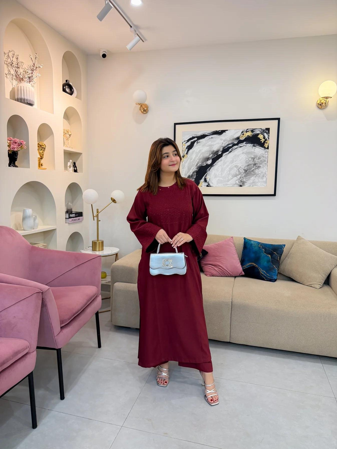 Angel 2PC Premium Winter Stone Linen Embroidered Suit Soft Cozy Fast Delivery