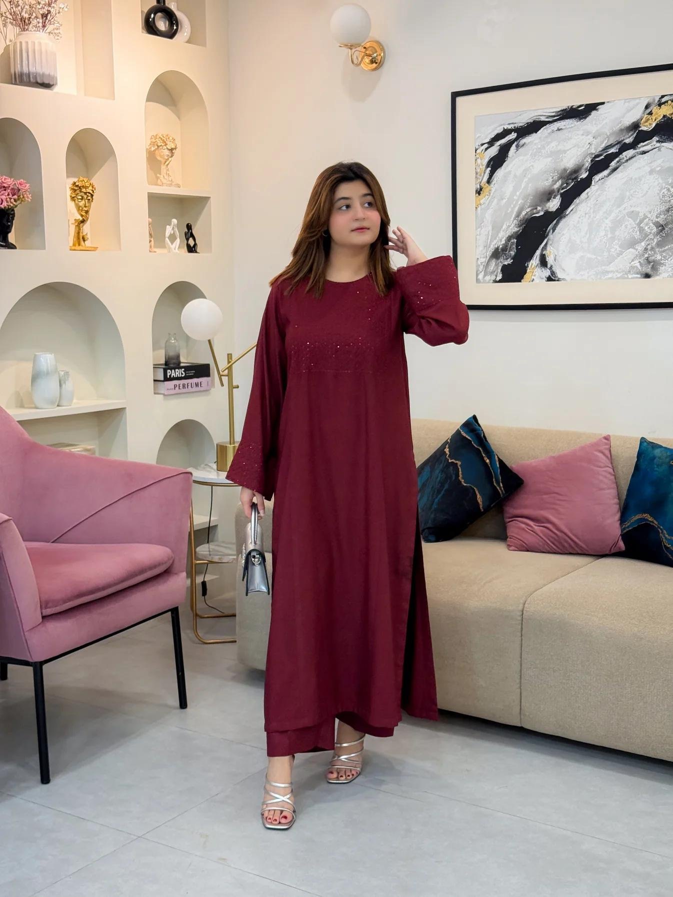 Angel 2PC Premium Winter Stone Linen Embroidered Suit Soft Cozy Fast Delivery