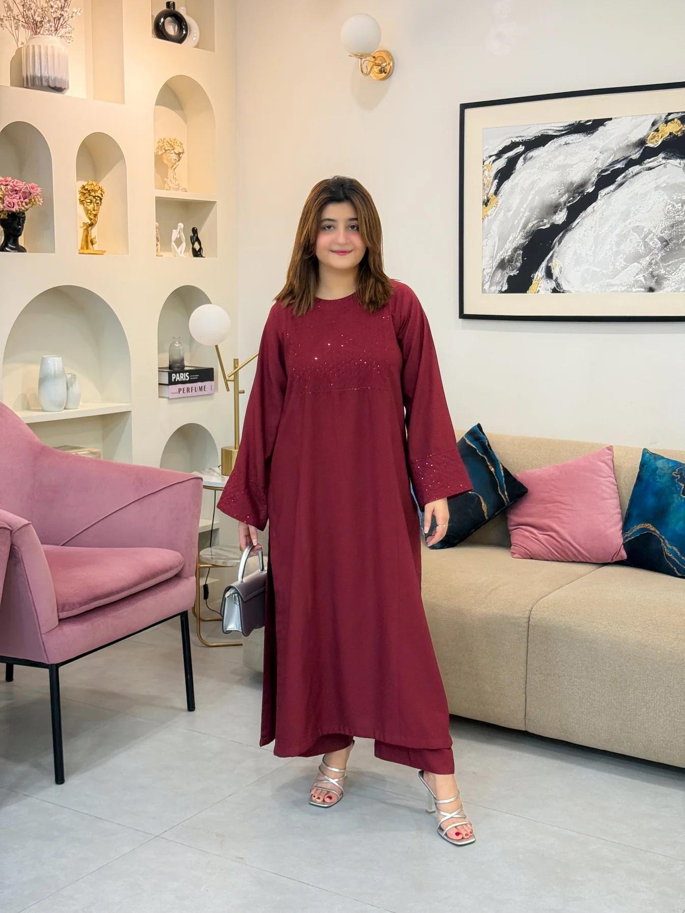 Exclusive Angel 2PC Winter Embroidered Suit Fast Delivery - Image 2