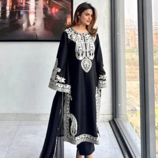 Maya Embroidery 3PC Arabic Lawn Dress with Shafon Lace Dupatta