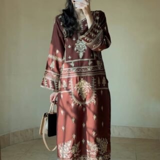 Elegant Libas Embroidery 2PC Plazo Premium Stone Linen