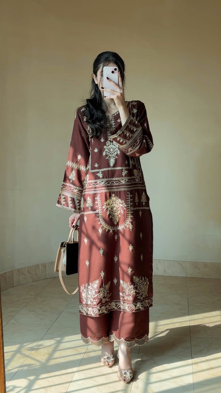 Elegant Libas Embroidery 2PC Plazo Premium Stone Linen