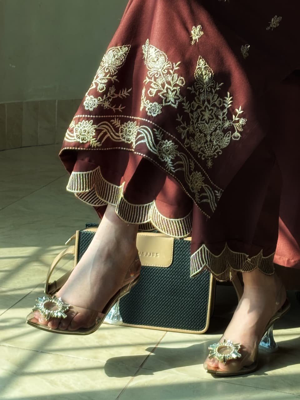 Elegant Libas Embroidery 2PC Plazo Premium Stone Linen