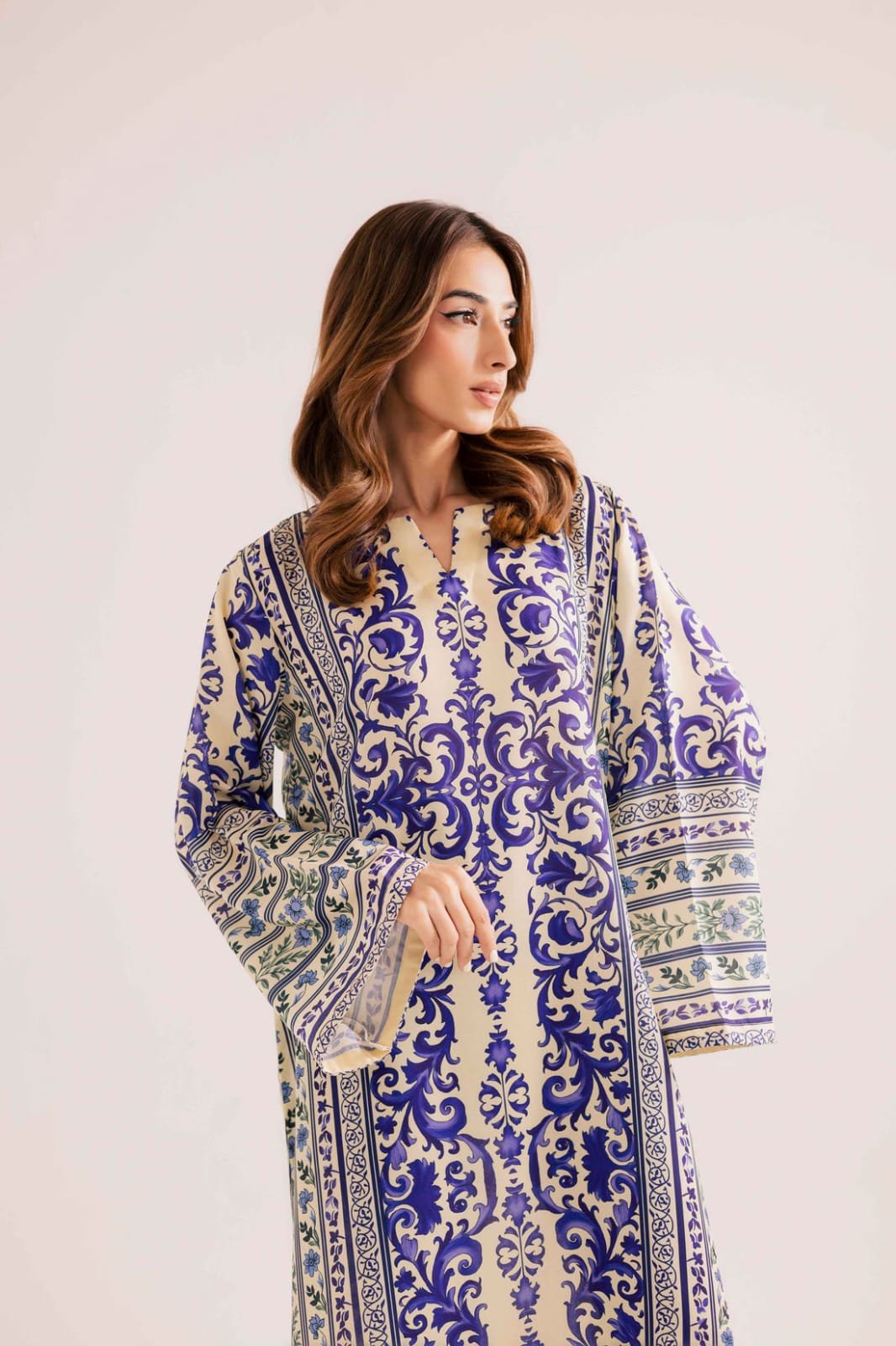 YASMIN Kaftaan 2PC crepe silk fully digital printed long shirt with trouser