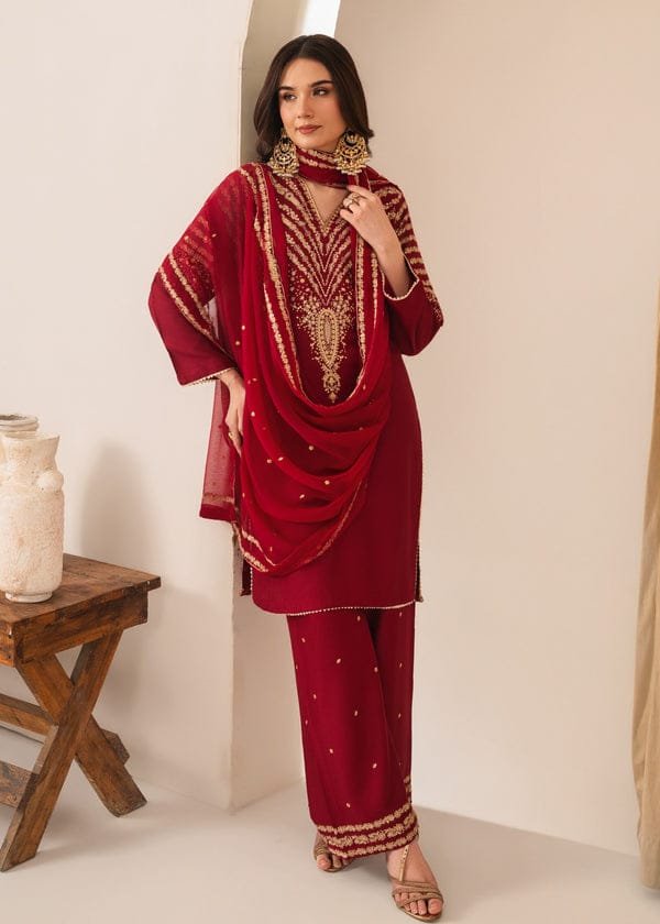 Exclusive Mehroon Peacock 3PC Stone Linen – Fast Delivery - Image 8