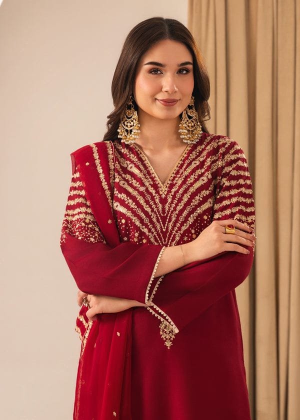 Exclusive Mehroon Peacock 3PC Stone Linen – Fast Delivery - Image 3