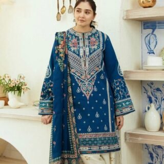 Dure Fishan Embroidery 3PC Lawn Cotton Dress with Farshi Shalwar