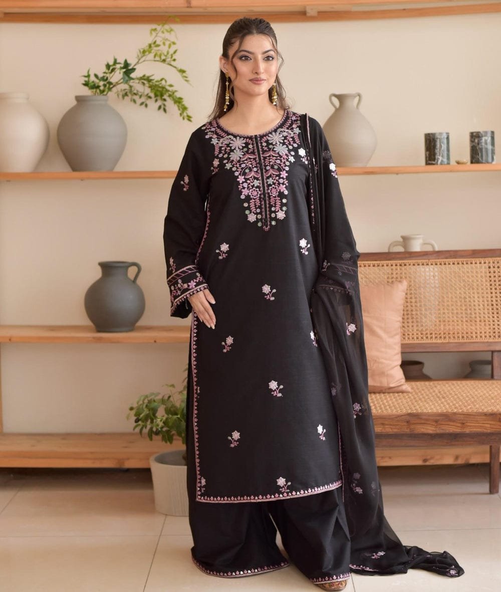 Juhi 3PC embroidered eid dress premium soft linen festive outfit