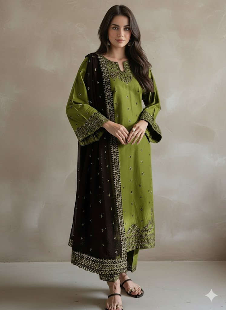Mayal Embroidery 3PC Arabic Lawn embroidered festive suit