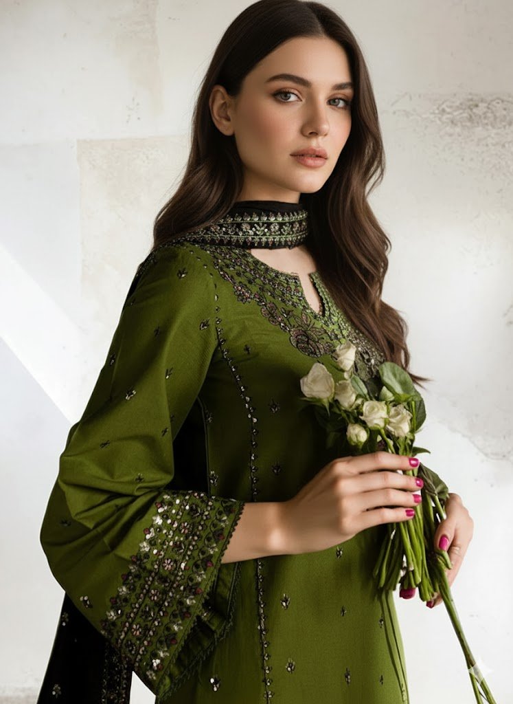 Exclusive Mayal Embroidery 3PC Suit Fast Delivery Pakistan - Image 2