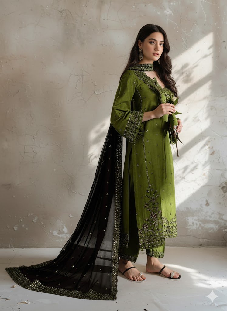 Exclusive Mayal Embroidery 3PC Suit Fast Delivery Pakistan - Image 3