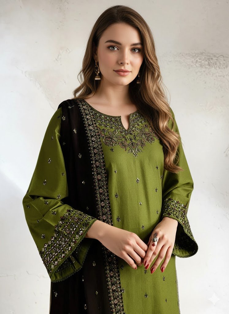 Exclusive Mayal Embroidery 3PC Suit Fast Delivery Pakistan - Image 4
