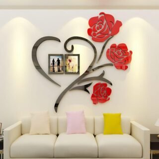 Heart shape red rose wall art with photo frames romantic home decor MDF