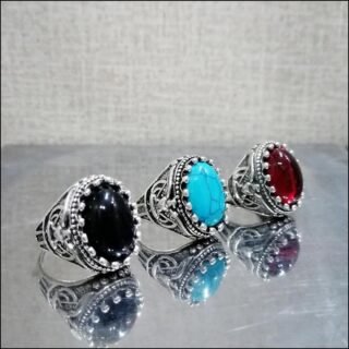 turkish design stone rings set men silver plated black turquoise red gemstones