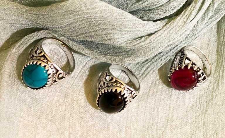 turkish design stone rings set men silver plated black turquoise red gemstones