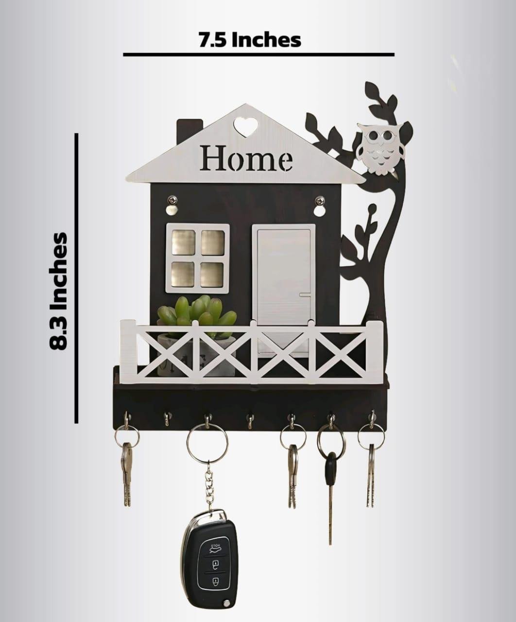 Latest Black Wooden Key Holder with Owl Decor Wall Mount - Image 2