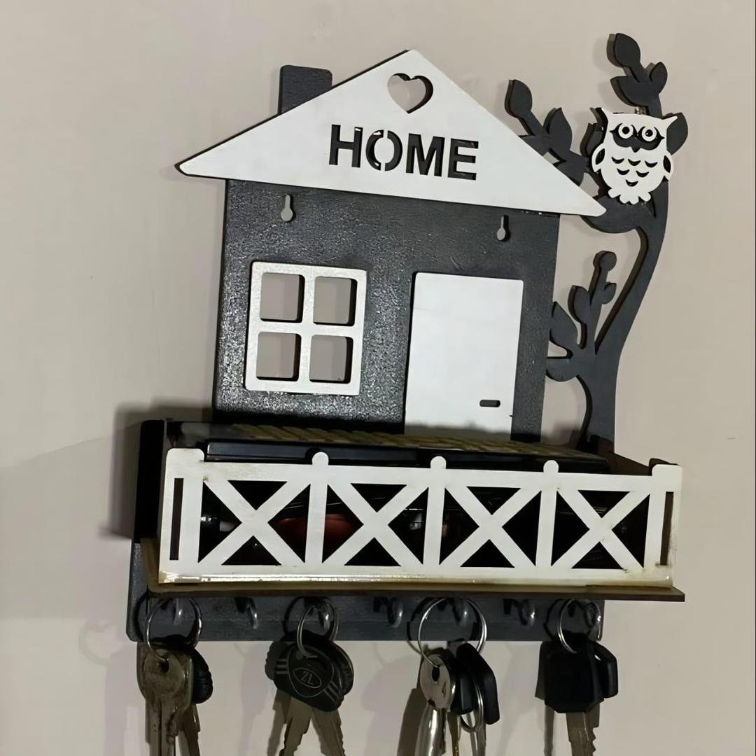 Black wooden key holder with owl decor wall mount key organizer for home stylish entryway hanger