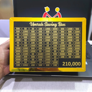 Umrah Saving Box Golden Black Wooden Money Box Elegant Design