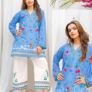 blue printed swiss lawn 2pc suit summer shirt trouser lightweight breathable