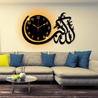 Islamic calligraphy wall clock with light elegant home decor laminated sheet clock