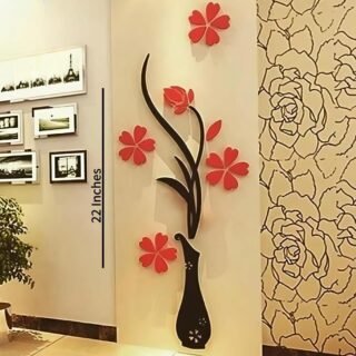 modern abstract wall decal red black 3d MDF 22 inch home decor Pakistan