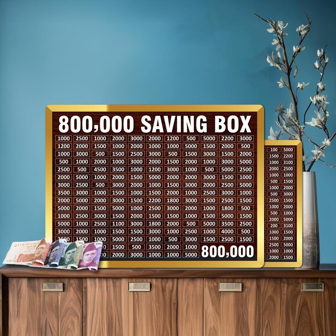 800000 pkr wooden saving box MDF acrylic target chart money box Pakistan
