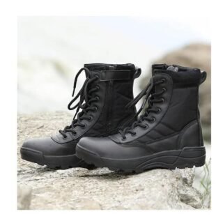 mens black synthetic leather calf boots winter casual comfortable grip shoes