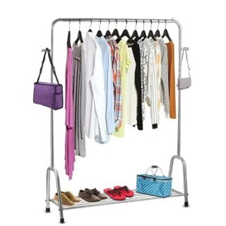 silver iron clothes rack with shoe shelf and hooks heavy duty wardrobe organizer stand