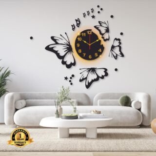 butterfly wall clock 24x24 inch with soft backlight modern home decor elegant design