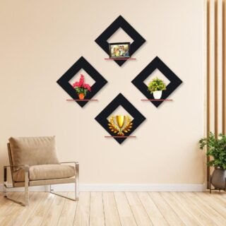 diamond wall shelves set of 4 black frame MDF modern wall decor shelves for living room Pakistan