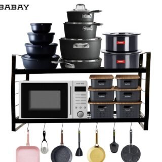 wall mounted 2 tier pot rack organizer metal kitchen shelf black durable space saving storage