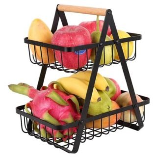 2 layer fruit basket black iron kitchen stand organizer modern storage rack